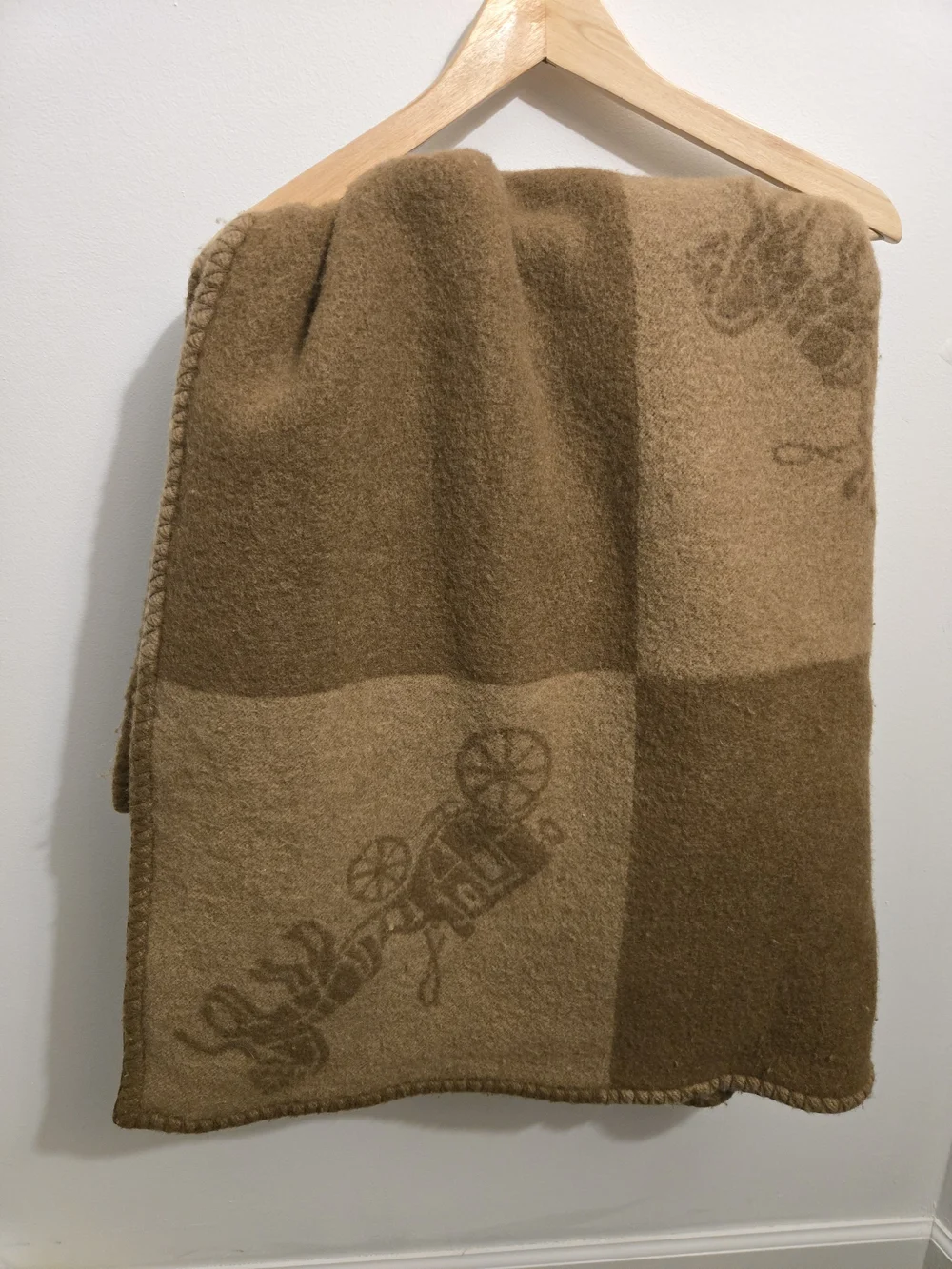 Coach Brown Checkered Horse And Carriage Wool Throw Blanket